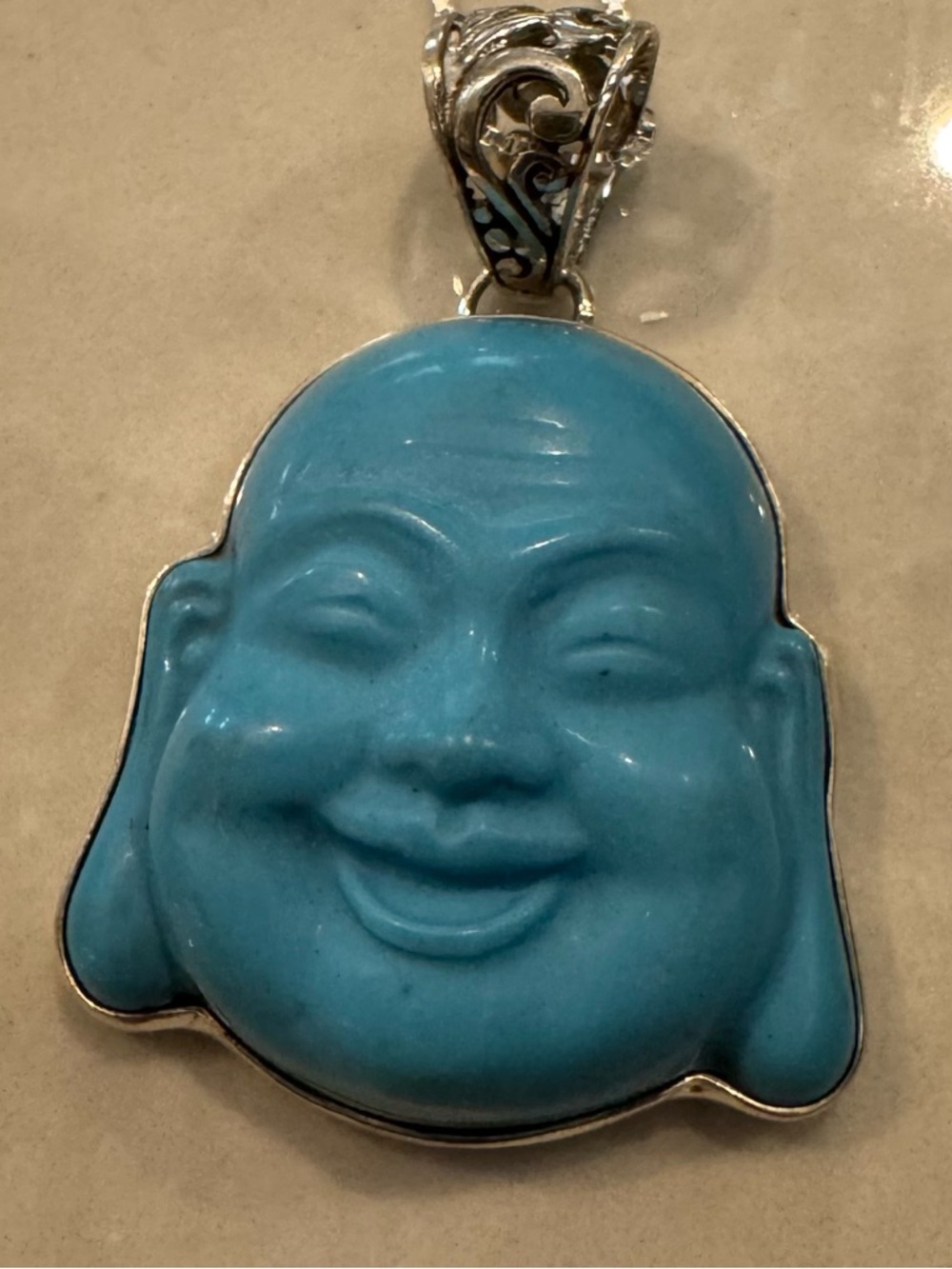 Turquoise Laughing Buddha Pendant - set in Sterling silver